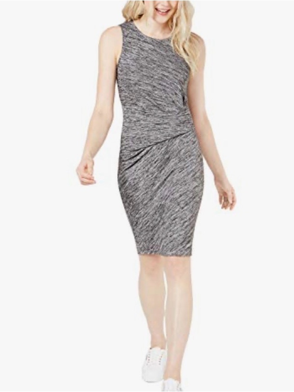 Bar III Heather Gray Sleeveless Twist-Waist Midi Dress